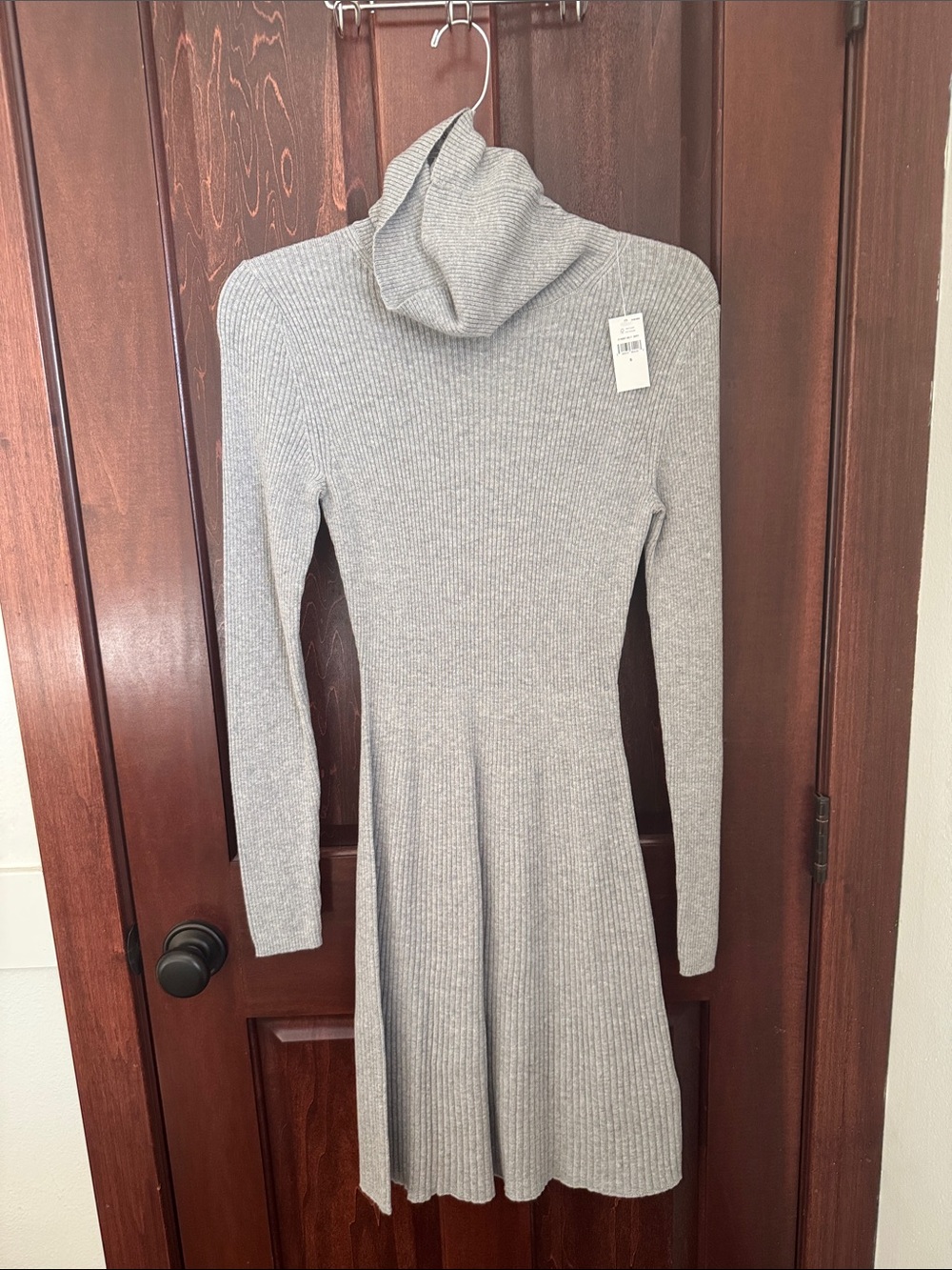 GAP Ribbed Turtleneck Long-Sleeve Dress — Light Gray